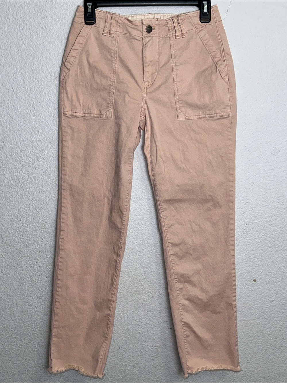 Pilcro Utility Slim‎ Straight Pants Light Pink Frayed Hem Mid Rise Womens 25
